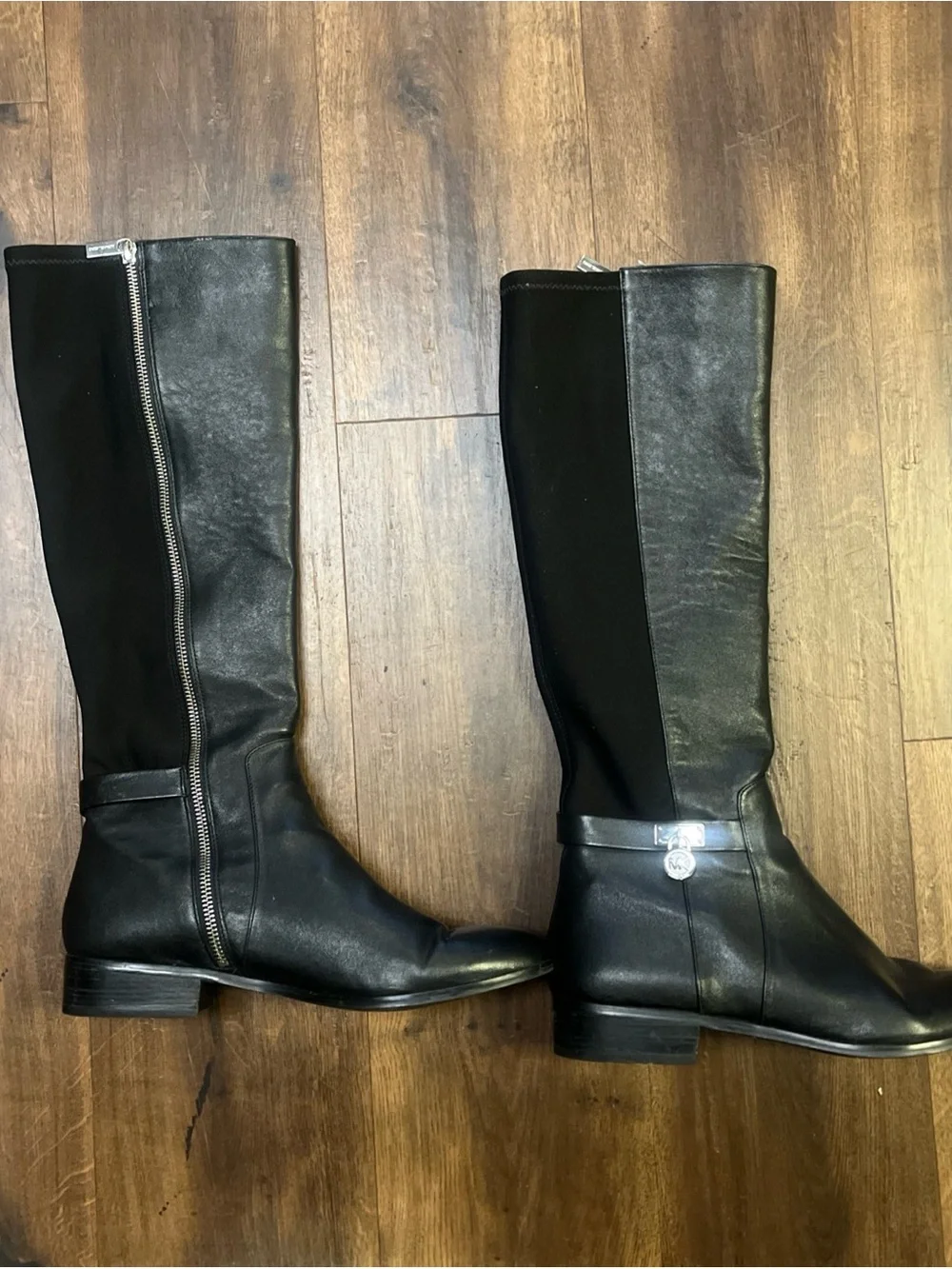 Michael Kors Bromley Boots Womens 10M Black Leather Riding Knee High Stretch